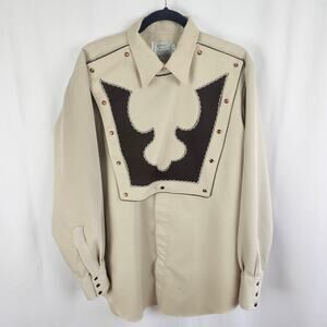 Vintage H Bar C Long Tail Pearl Snap Western Shirt USA 1970s Mens XL/17